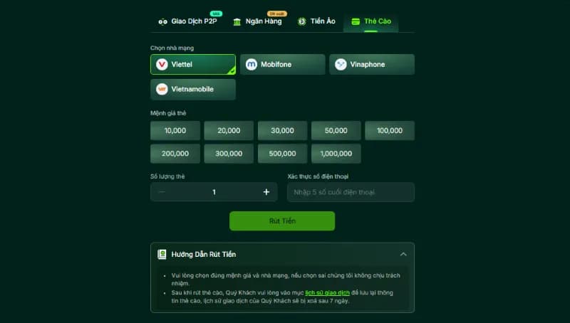 Rút thưởng qua thẻ cào 